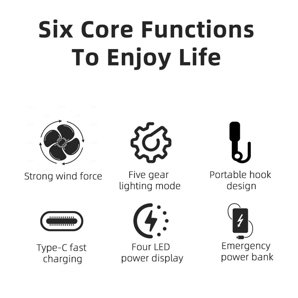 Multifunctional Camping Fan Outdoor Portable Light Quick Recharge Hand Light Electric Fan