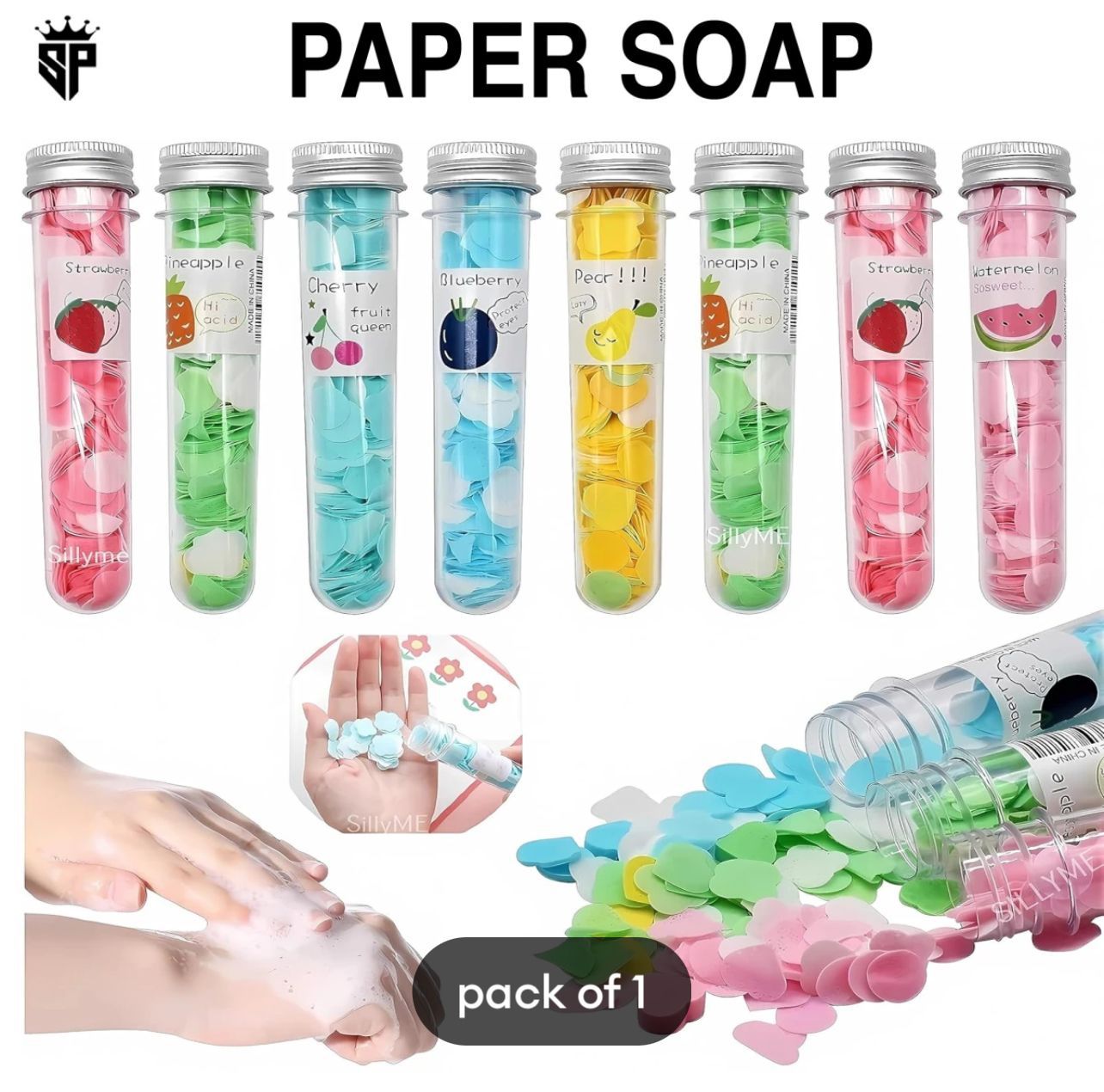Silver Cap with *Fragrance Tube Packing Flower Paper Soap , Scented Flower Paper Soap Bottle , Fruit Paper Soap, Scented Tube Soap, Tube Paper Soap With Metal Cap, Hand Paper Soap(Pack Of 3)