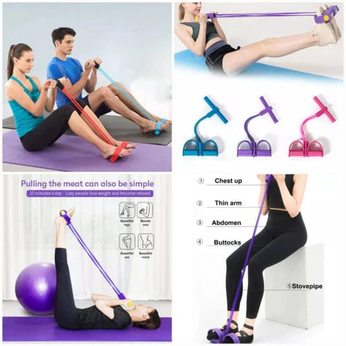 Tummy Trimmer- Foot Pedal Resistance Band Elastic Sit-up Pull Rope Yoga Fitness Gym – Elastic Pull Ropes Tummy Trimmer