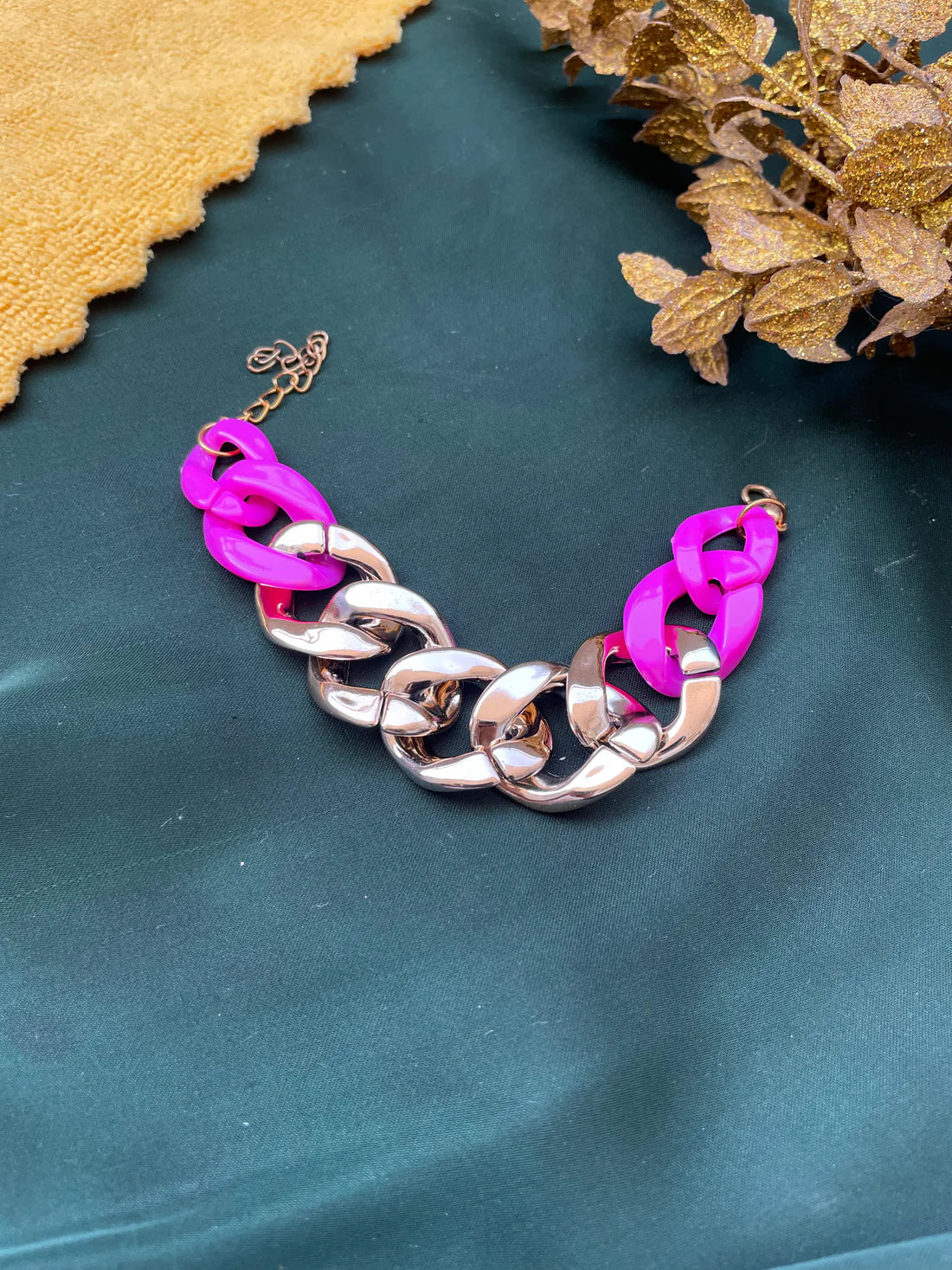White Pink and golden Chain Bracelet