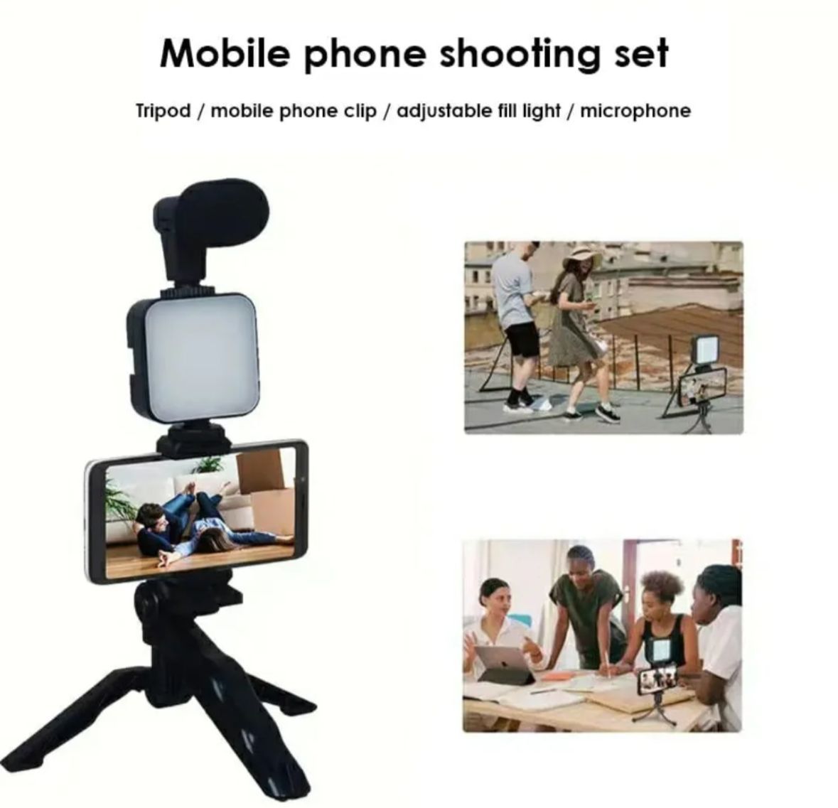 Mobile Vlogging Kit Video Making kit, with tripod stand, Microphone, Led Light, Mobile Holder ALL IN ONE VLOGGING Kit Tripod Shoot Video Making Vlogging Kit Tripod with Remote