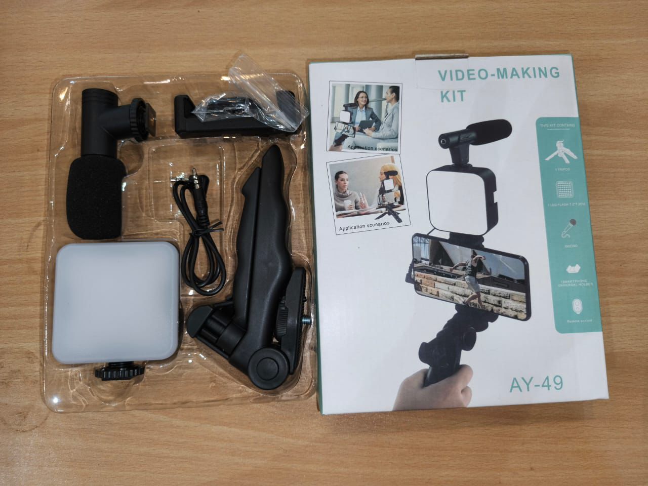 Mobile Vlogging Kit Video Making kit, with tripod stand, Microphone, Led Light, Mobile Holder ALL IN ONE VLOGGING Kit Tripod Shoot Video Making Vlogging Kit Tripod with Remote