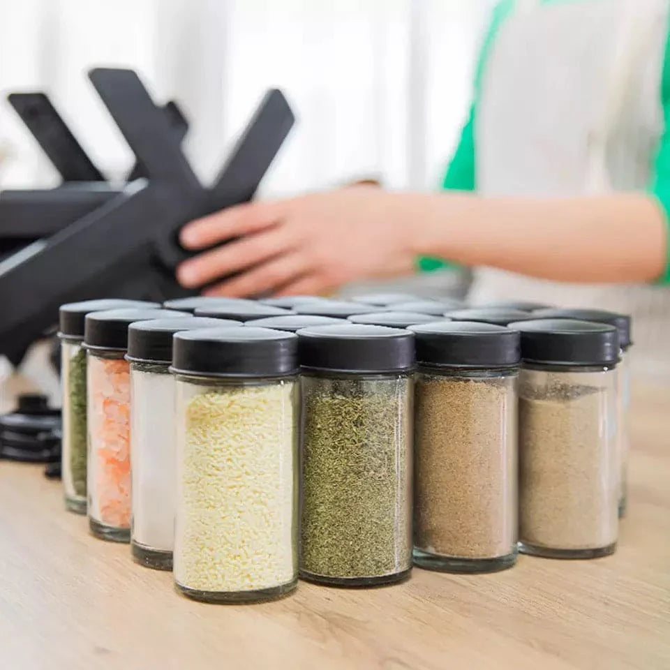 Rotating Spice Rack With 18 Jars, Multifunctional Rotatory Seasoning Rack, Seasoning Bottle Holder, Ferris Wheel Spice Shelves, Rotating Glass Seasoning Rack, Revolving Countertop Spice Organizer, Kitchen 360 Rotating Spice Rack