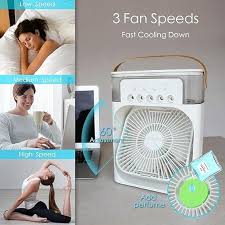 Humidifier Cooling Fan, Personal USB Air Cooler Fan, Mini Air Freshener Cooling Fan, Water Mist Humidification Fan, 3 In 1 Portable Fan Air Conditioner, Desktop Electric Fan Air Cooler, 7 Colors LED Light Humidifier, USB Powered Mini AC