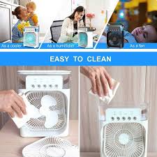 Humidifier Cooling Fan, Personal USB Air Cooler Fan, Mini Air Freshener Cooling Fan, Water Mist Humidification Fan, 3 In 1 Portable Fan Air Conditioner, Desktop Electric Fan Air Cooler, 7 Colors LED Light Humidifier, USB Powered Mini AC
