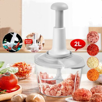 2.0L Hand Chopper, Food Processor,1500ml, Mini Cup Food Processor , Chopper Food Processor, Mini Cup Food Processor, Press Start Quick Operation, 3-Blade Double Layer Thickening Transparent Bowl