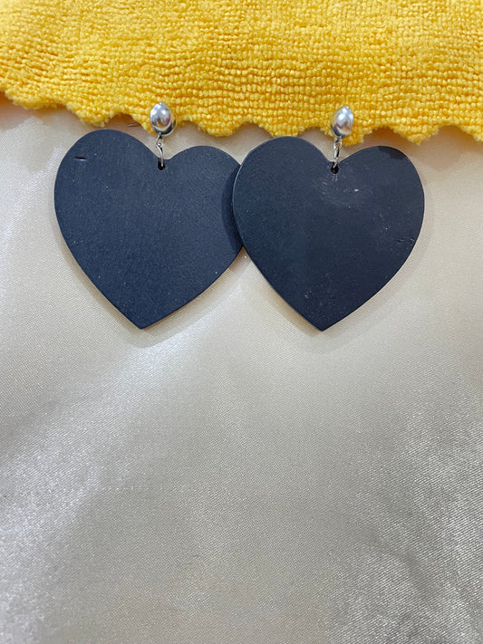 Wood black heart Lightweight Earring