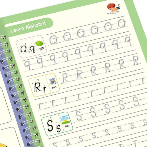 4 Pc Magic Writing Books for Kids, Magic Groove Practice Copybook, Reusable Grooved Handwriting Workbooks.