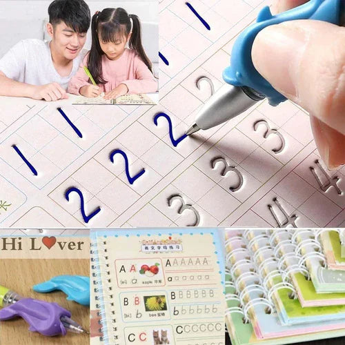 4 Pc Magic Writing Books for Kids, Magic Groove Practice Copybook, Reusable Grooved Handwriting Workbooks.