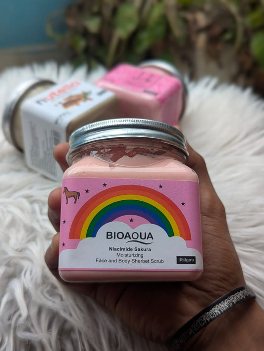 Bioaqua niacinamide sakura moisturizing face and body sherbet scrub